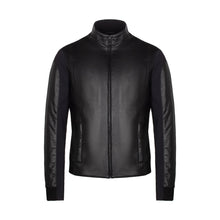 Cavalleria Toscana Men's Leather and Jersey Stretch Bomber