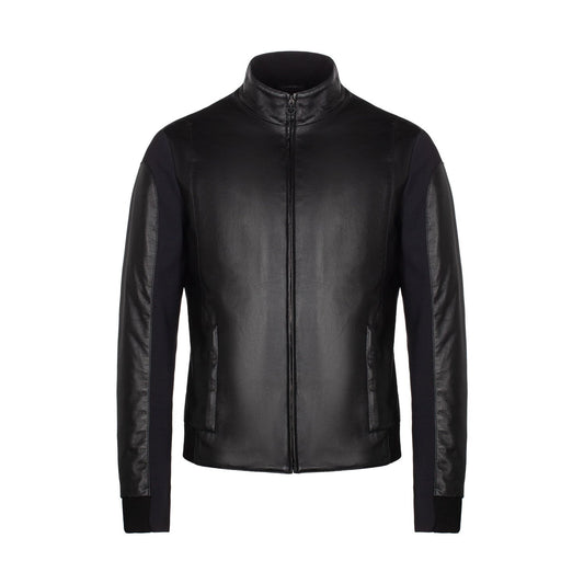 Cavalleria Toscana Men's Leather and Jersey Stretch Bomber