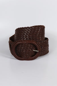 Hitchley & Harrow Leather Plaited Belt in Rich Brandy