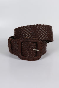 Hitchley & Harrow Leather Plaited Belt in Rich Brandy