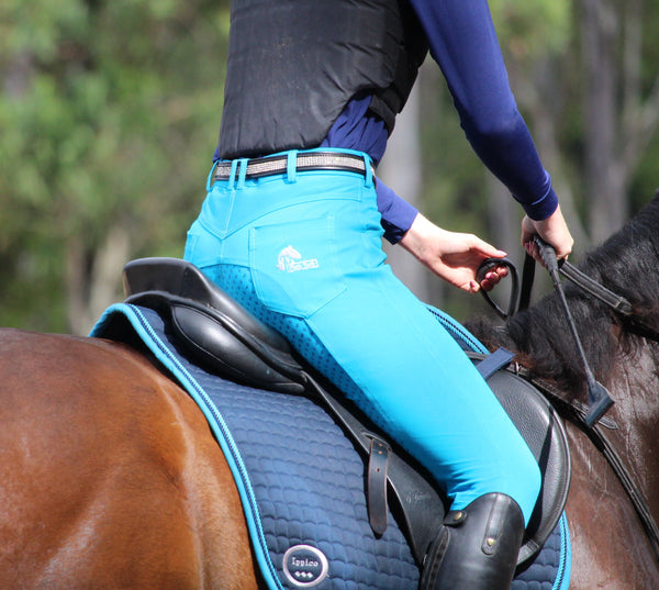 Women's Horse Riding Breeches - Turquoise Micro Woven Cotton Blend