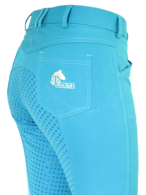 Women's Horse Riding Breeches - Turquoise Micro Woven Cotton Blend
