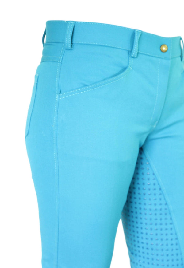 Women's Horse Riding Breeches - Turquoise Micro Woven Cotton Blend