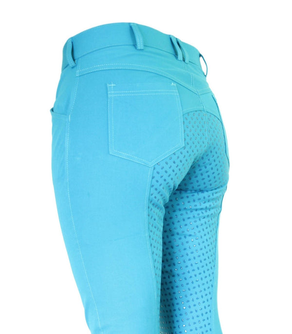 Women's Horse Riding Breeches - Turquoise Micro Woven Cotton Blend