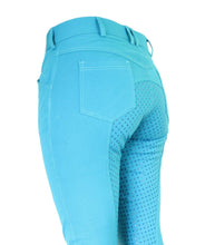 Women's Horse Riding Breeches - Turquoise Micro Woven Cotton Blend
