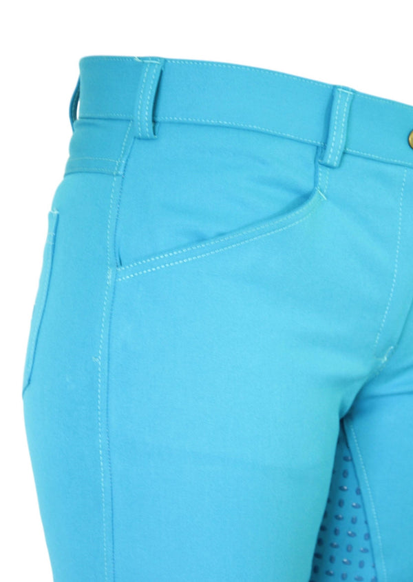 Women's Horse Riding Breeches - Turquoise Micro Woven Cotton Blend