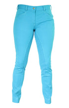 Women's Horse Riding Breeches - Turquoise Micro Woven Cotton Blend