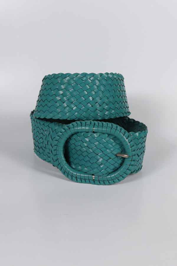 Hitchley & Harrow Leather Plaited Belt in Turquoise