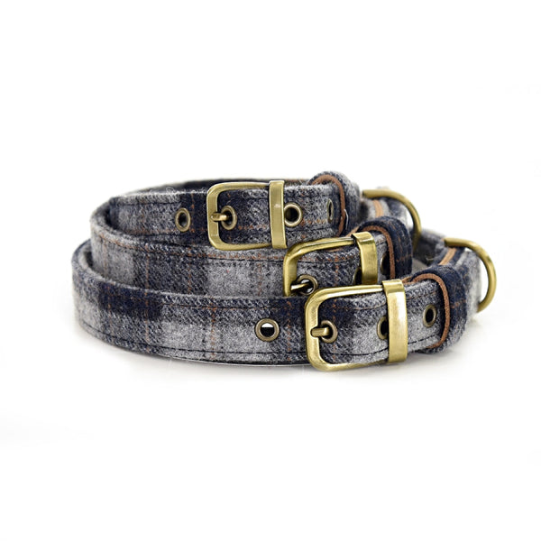 Tweedmill Tweed Dog Collar Navy Check-Dog Collars & Leads-Ascot Saddlery
