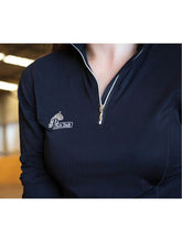 Close up of neck on the long sleeve riding tops