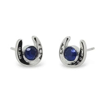 Mountain Creek Jewellery Sterling Silver Horseshoe with Dark Blue Cubic Zirconia Studs
