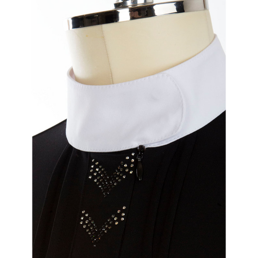 Animo brand equestrian shirt with crystal details on black fabric.
