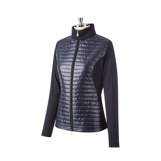 Animo brand quilted women's jacket in navy blue on mannequin.