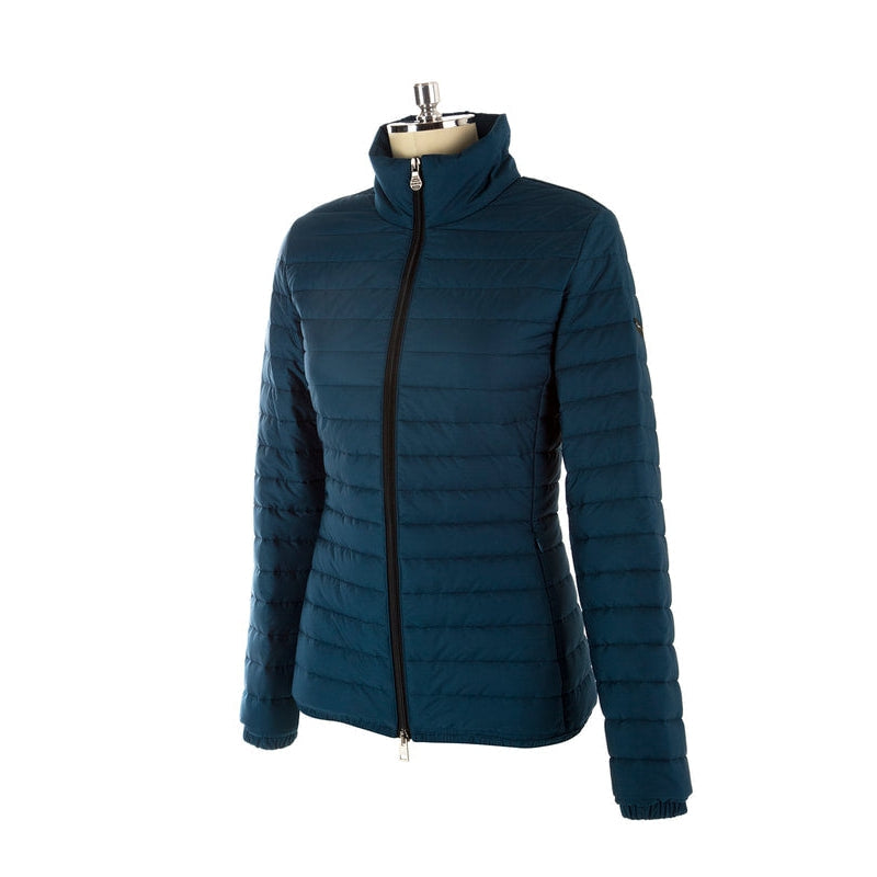 Animo brand blue quilted women's jacket with zip front.