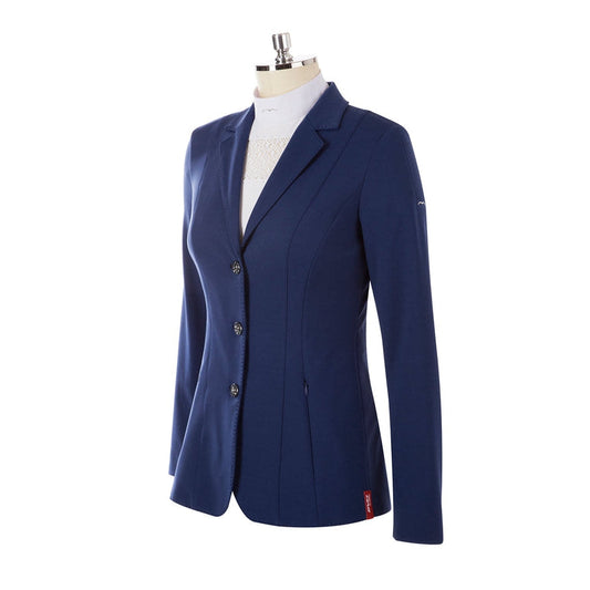 Alt: Animo brand women's blue equestrian show jacket on mannequin.
