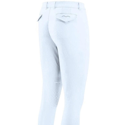 Animo brand white equestrian breeches with grip-patterned inner leg.