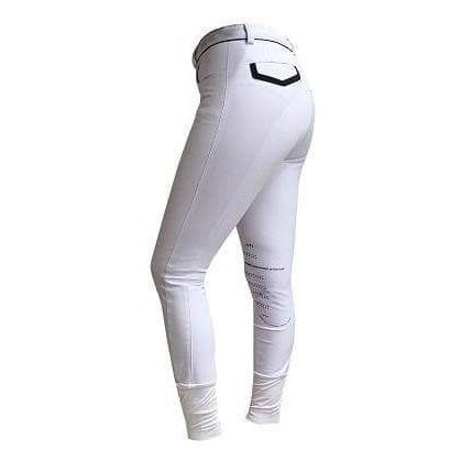 Animo brand white equestrian riding breeches for women, isolated.