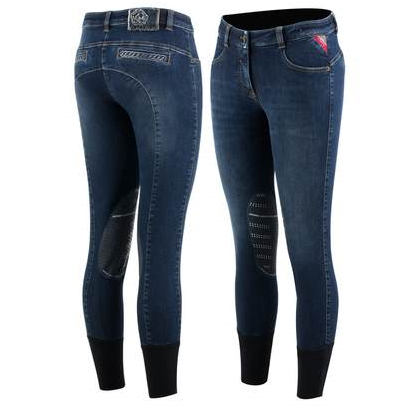 Animo brand denim equestrian breeches with grip detailing.
