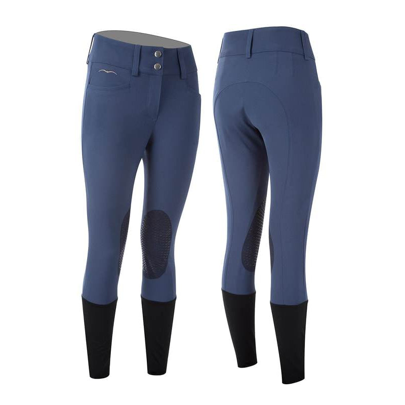 Animo brand riding breeches in blue, front and back view.