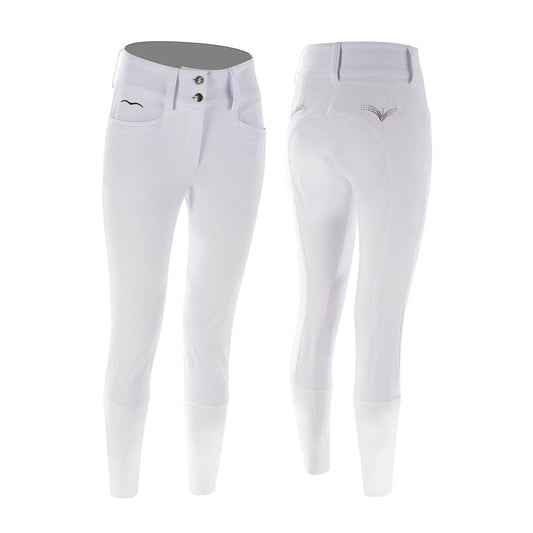 Animo brand white equestrian breeches, front and back view.