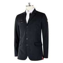Animo brand black show jacket on mannequin with white shirt.