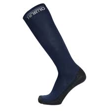 Navy blue Animo brand riding sock on a white background.