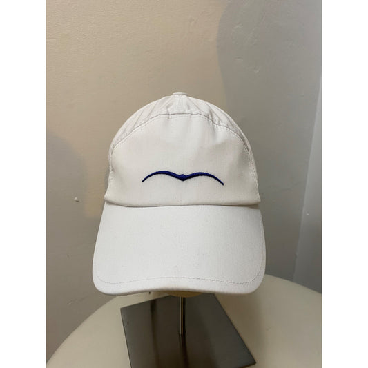 Animo brand white baseball cap with blue logo on front.