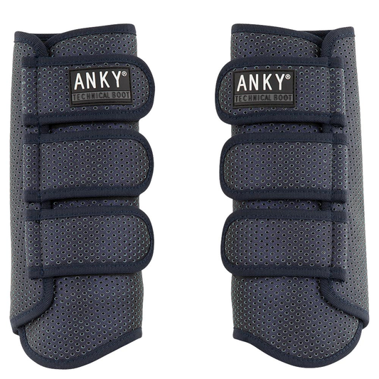 ANKY brand technical horse boots, navy blue with perforated design.