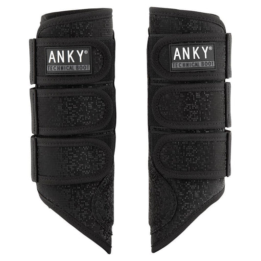 ANKY technical boot horse leg protectors, black, pair displayed.