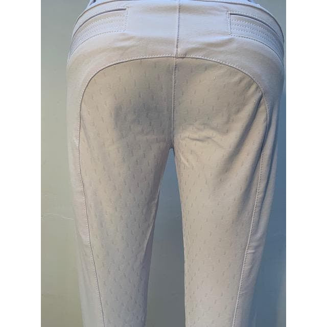 Anna Scarpati white equestrian breeches, close-up rear view.