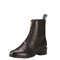 Black leather ankle boot with zipper, no stirrup leathers visible.