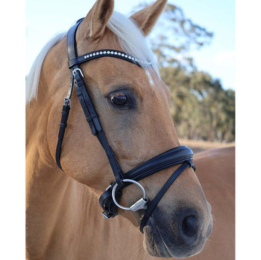 Grainge Dressage Snaffle w Crystal Curved Browband Full