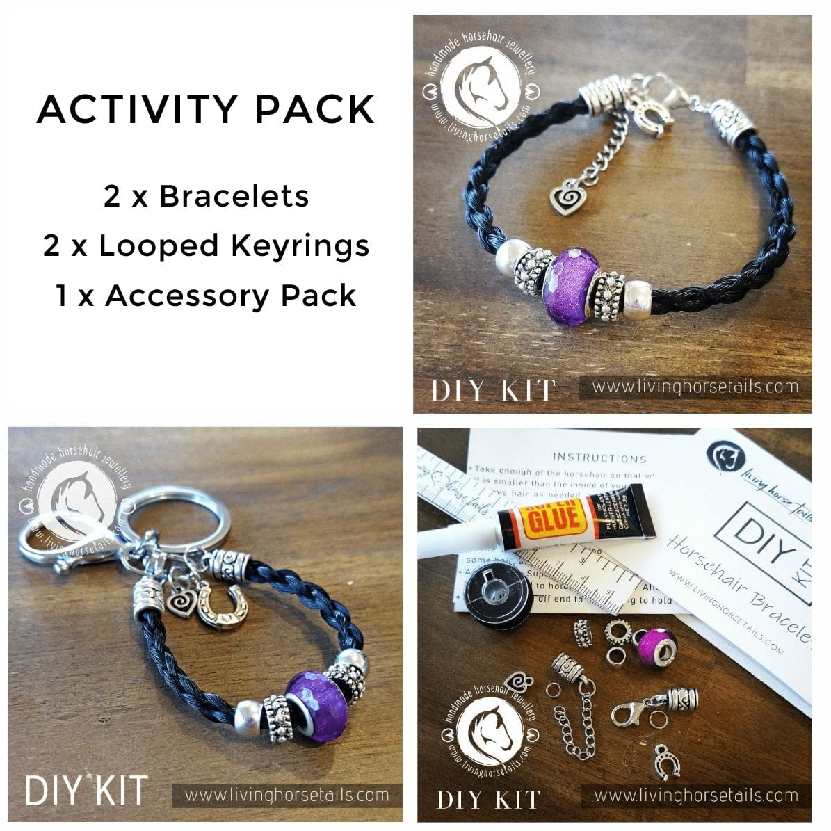 DIY Activity Kit for Horsehair Bracelets (x2) and Keyrings (x2)-Living Horse Tales Jewellery By Monika-The Equestrian