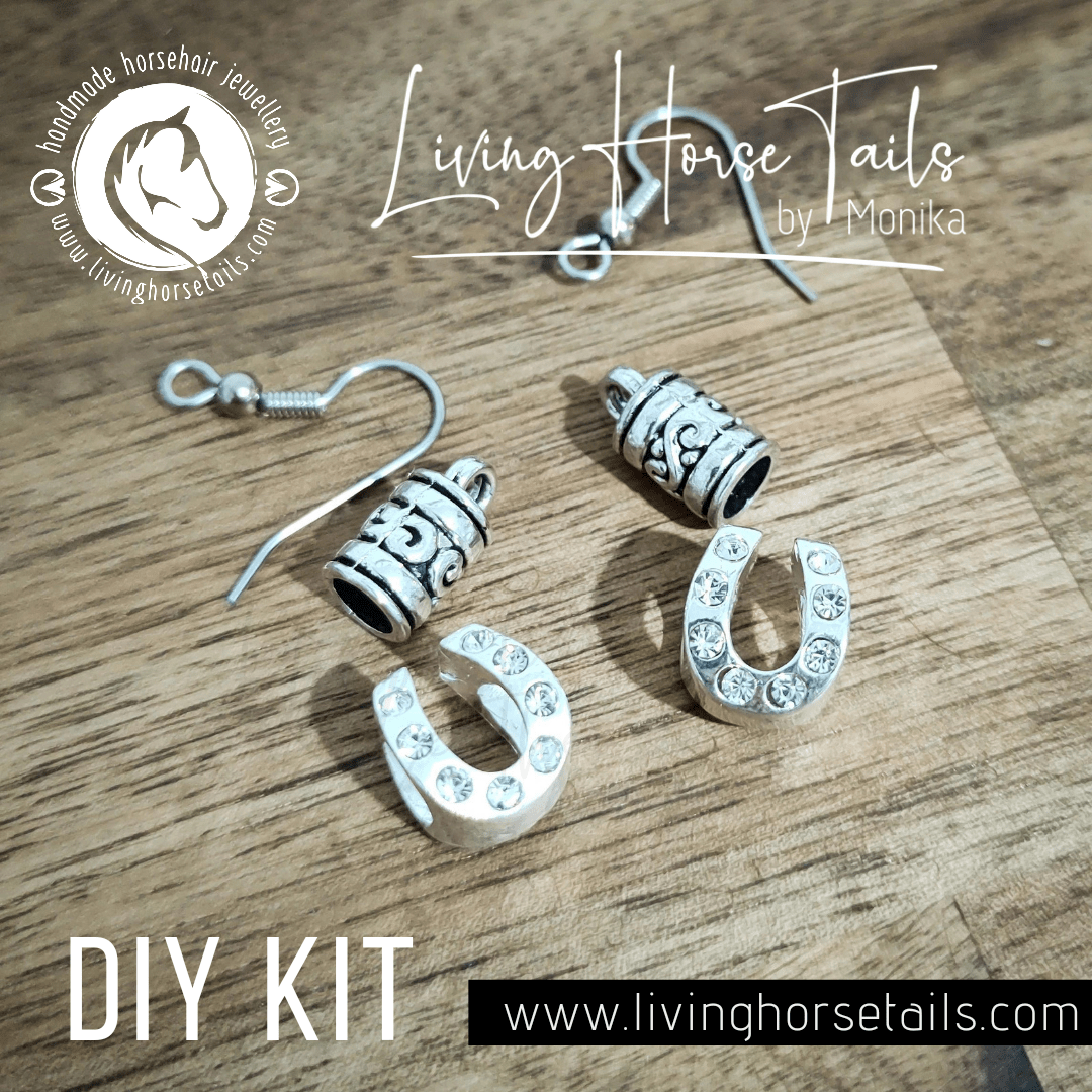 DIY Kit for Horsehair Earrings with Rhinestone Horseshoe - Style A-Living Horse Tales Jewellery By Monika-The Equestrian