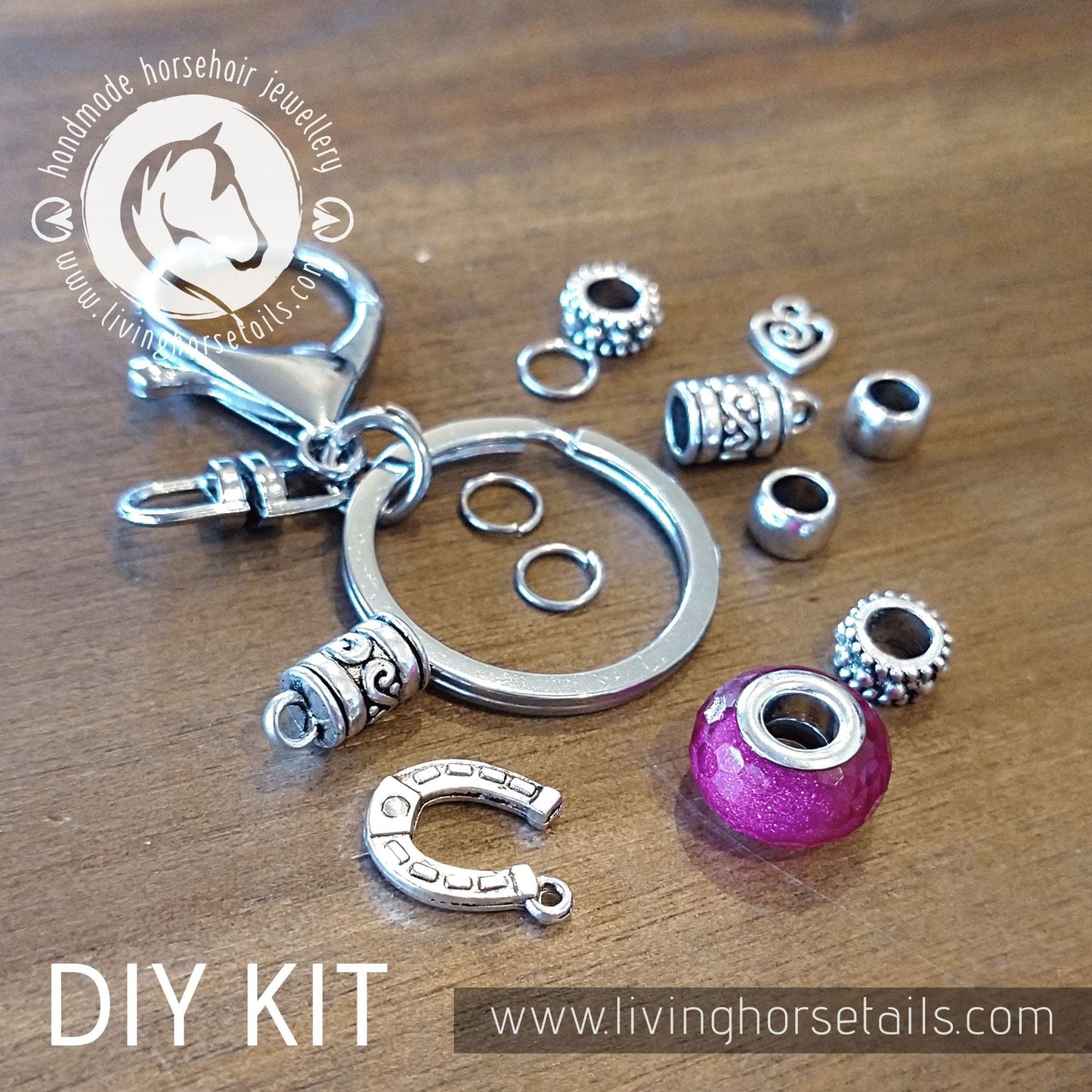 DIY KIT Keyring with acrylic glitter bead. Make your own with Horse tail hair.-Living Horse Tales Jewellery By Monika-The Equestrian