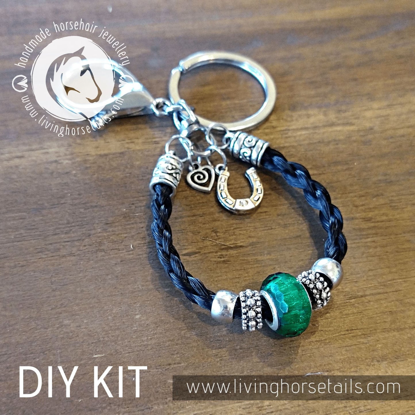 DIY KIT Keyring with acrylic glitter bead. Make your own with Horse tail hair.-Living Horse Tales Jewellery By Monika-The Equestrian