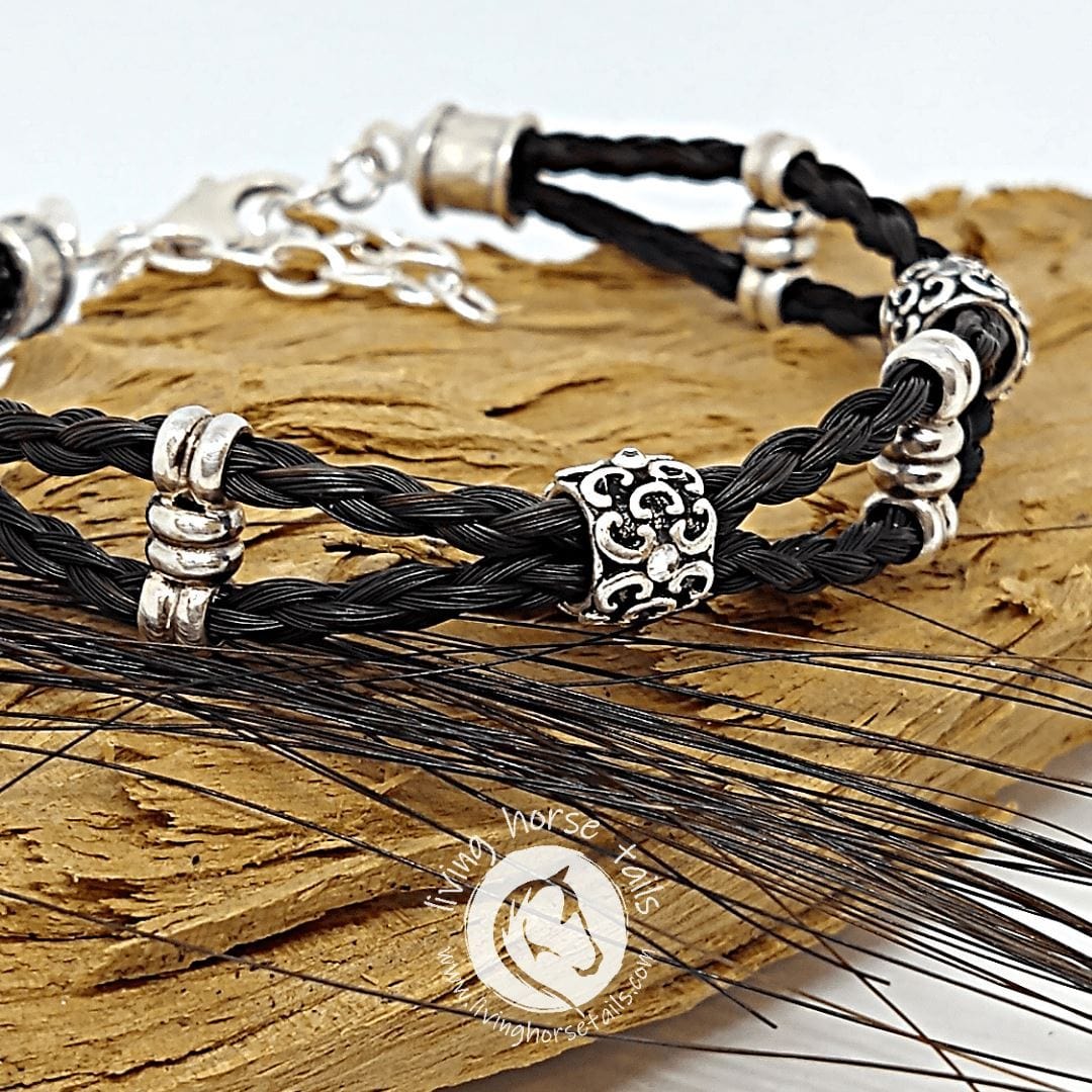 Double Layer Sterling Silver and Swarovski Beaded Horsehair Bracelet-Living Horse Tales Jewellery By Monika-The Equestrian