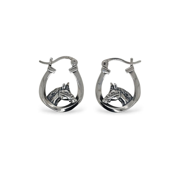 Mountain Creek Jewellery Sterling Silver Horse in Horseshoe Huggies