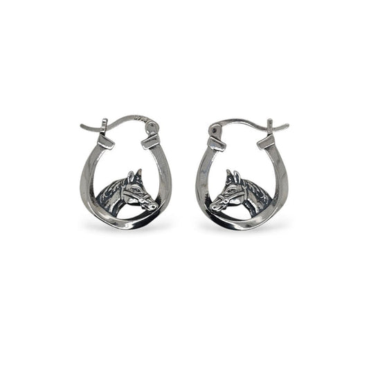 Mountain Creek Jewellery Sterling Silver Horse in Horseshoe Huggies