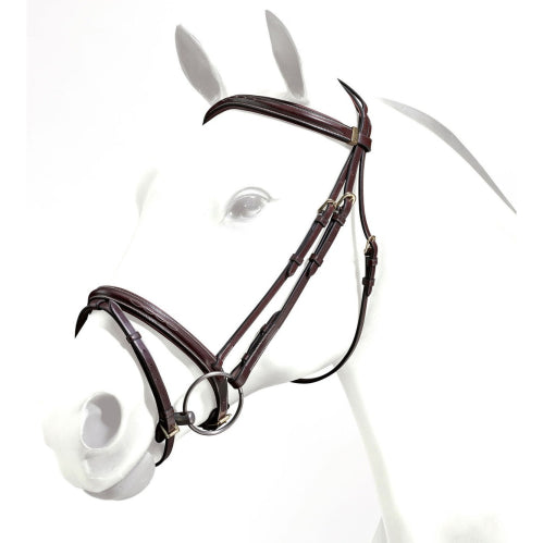 Equipe bridle on white horse mannequin, classic style, headgear close-up.