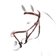 Equipe bridle, brown leather, classic style, equestrian tack isolated on white.