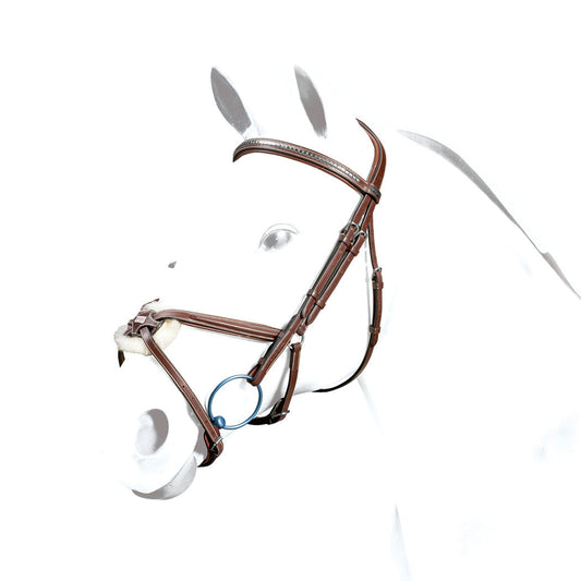Equipe bridle in brown leather with silver crystal browband style.