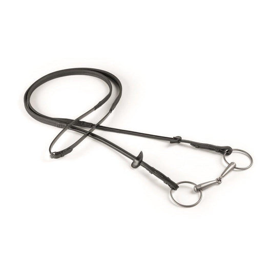 Equipe bridle, black leather, classic style snaffle, isolated on white.
