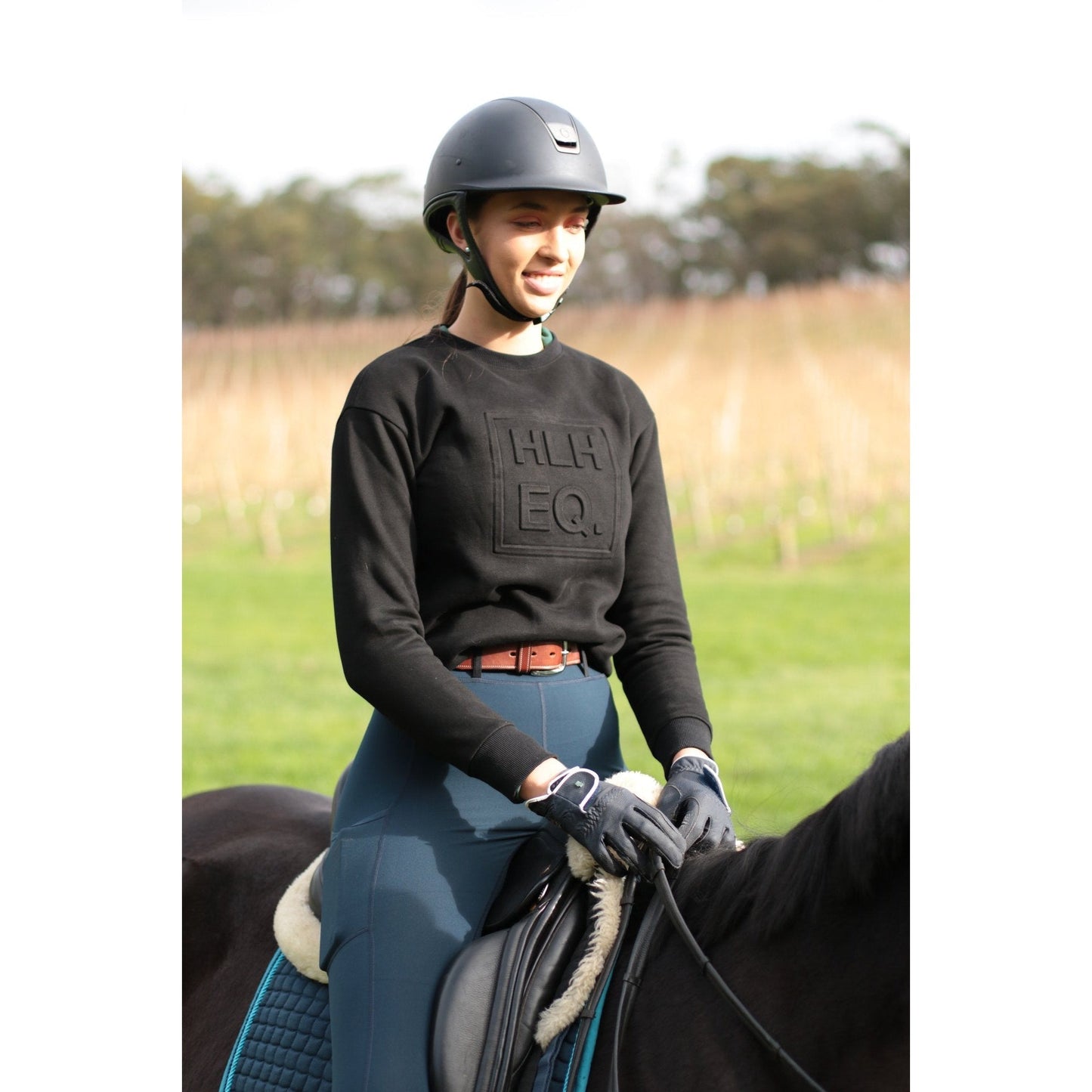 HLH Equestrian Apparel Emboss Crew Sweater in Black-Southern Sport Horses-The Equestrian