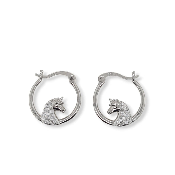 Mountain Creek Jewellery Sterling Silver Hoops with Cubic Zirconia Unicorn