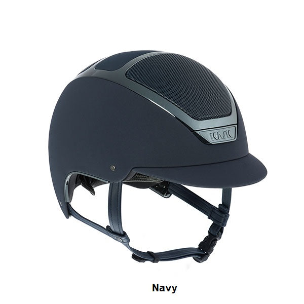 KASK brand horse riding helmet in navy with ventilation grid.