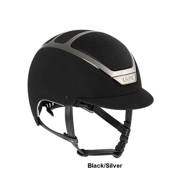 KASK brand black and silver horse riding helmet on white background.
