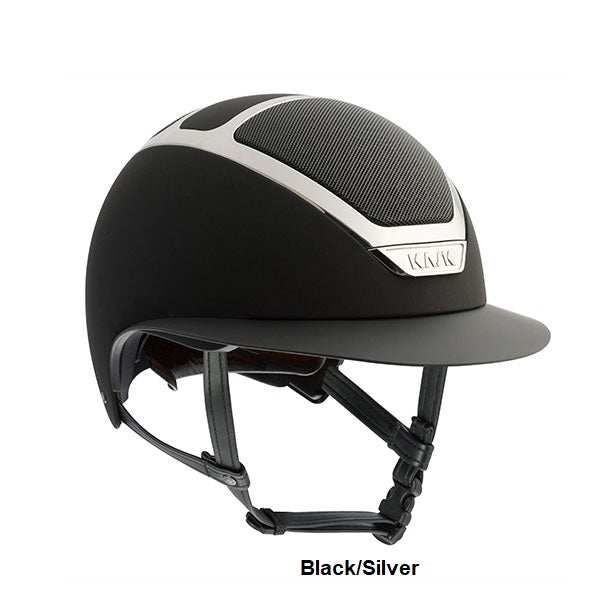 Black KASK horse riding helmet with silver vent on white background.