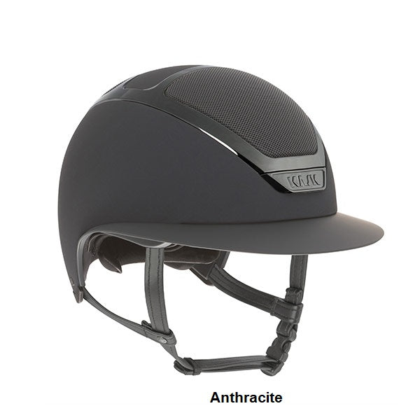 KASK brand anthracite horse riding helmet with ventilation grid.