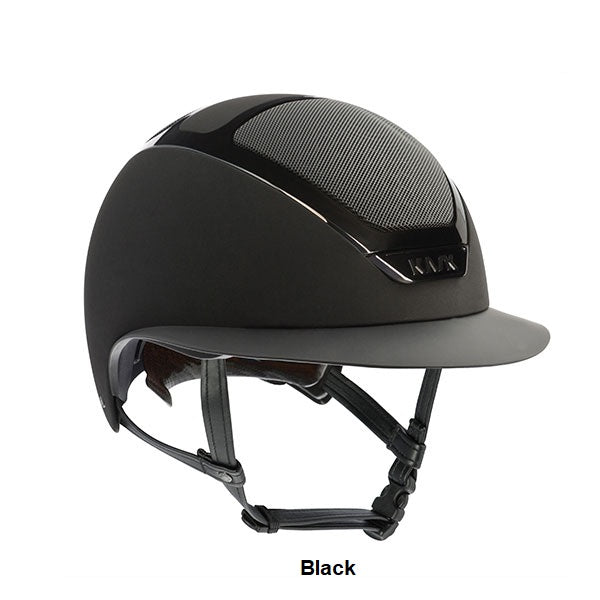 Black KASK horse riding helmet with mesh vent and visor.